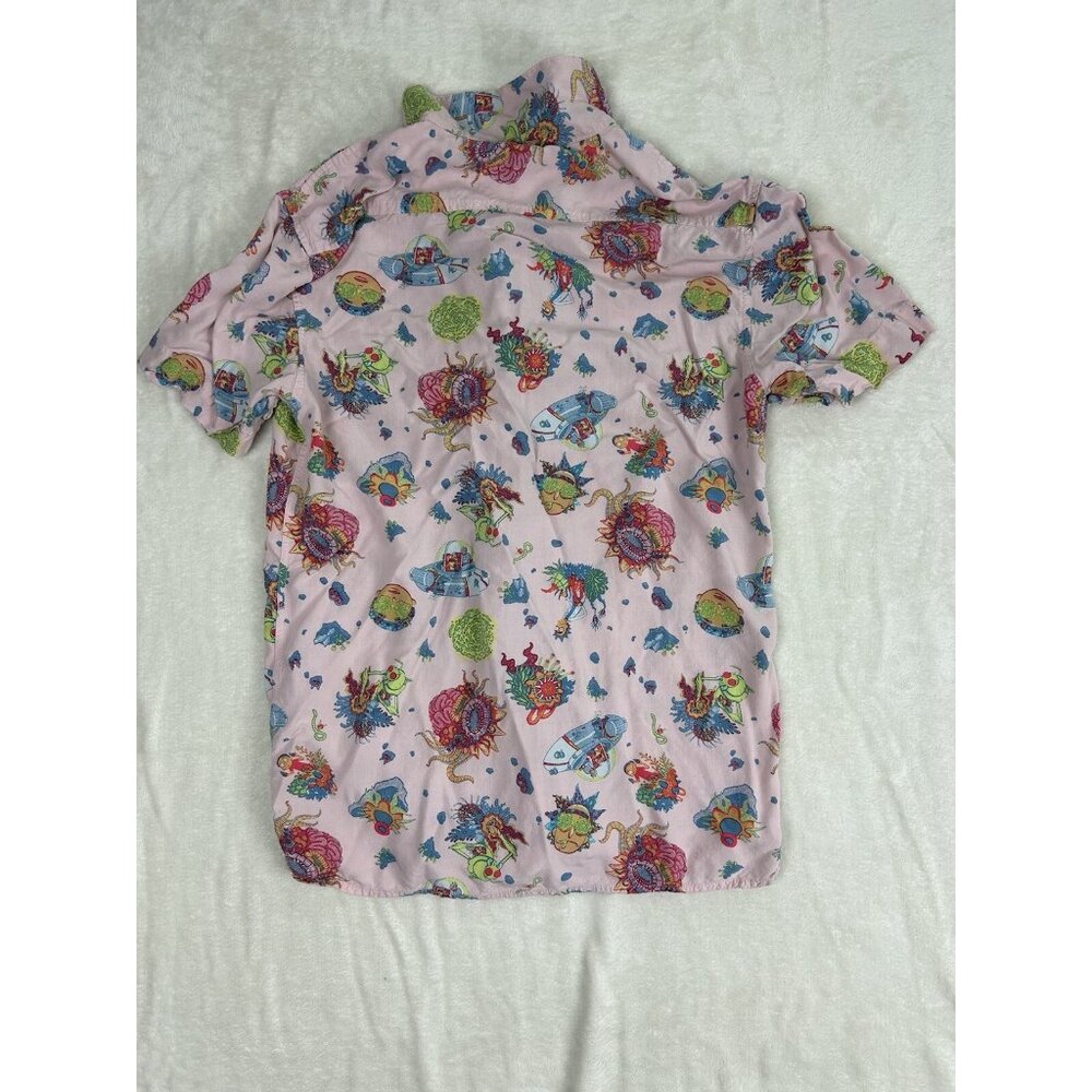 Rick and Morty Shirt Mens Small Pink Button Up Adult Swim Camp - Picture 7 of 8